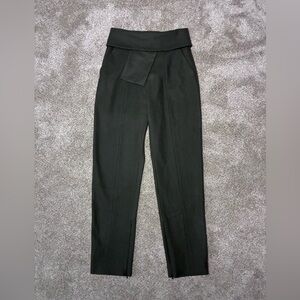 Balenciaga Forest Green Deconstructed Wool Trousers with Asymmetric Waist Band